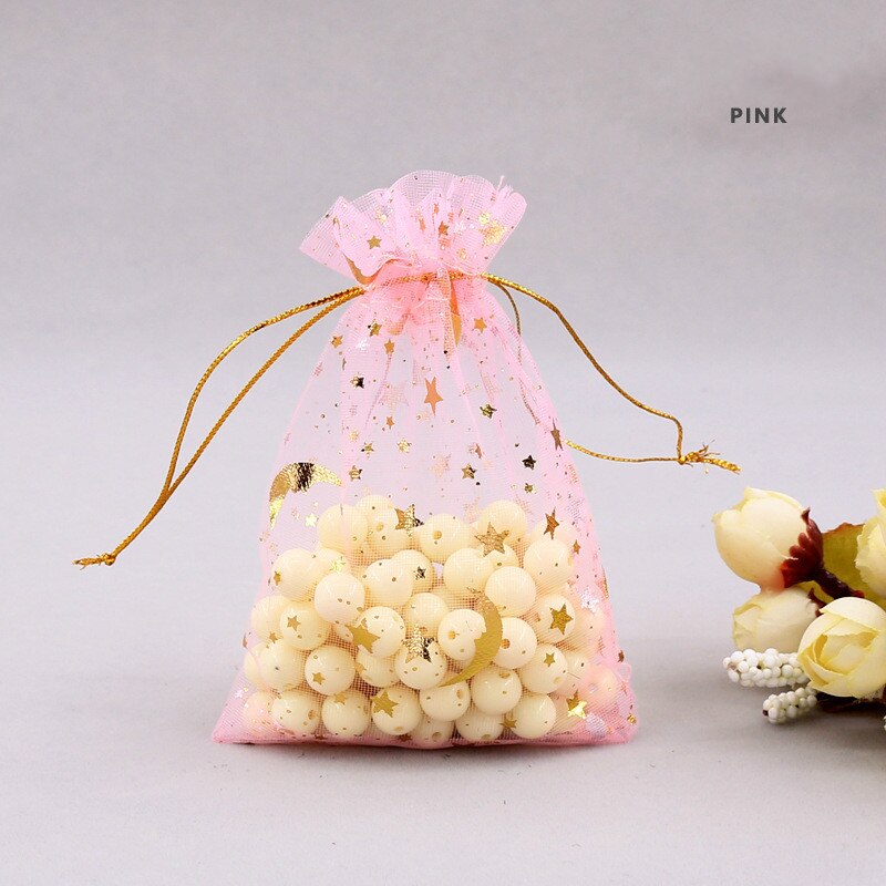 30pcs/lot Moon Star Organza Bags 9*12cm Small Christmas Drawstring Bag Charm Jewelry Packaging Bags & Pouches Candy bag