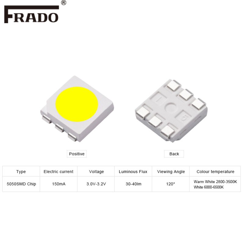 50 stks/partijen Epistar Emitting Diode SMD 5050 lamp Chip LEDs licht Kralen 3000 k 6500 k SMT Voor LED Strip spotlight Lamp