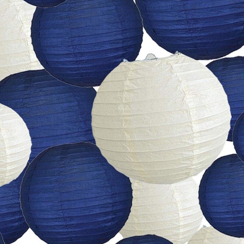 20Pcs 6 Inch-12 Inch Paper Lanterns Assort with Size Navy Blue Beige Chinese Paper Lantern Lampion for Wedding Christmas Event P