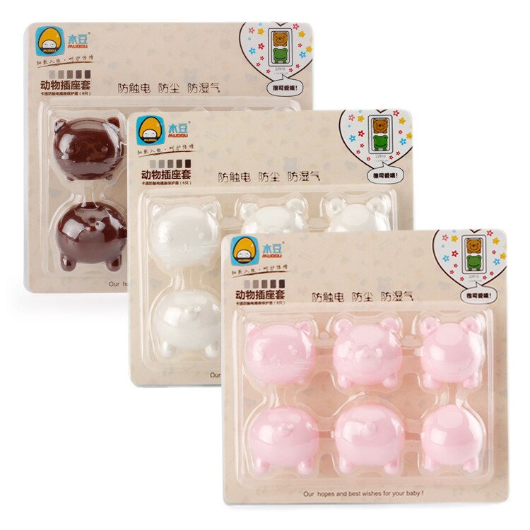 ZH 6PCS Animal Socket Set Cute Styling Protection Against Electric Shock Safety Cover Pig Enfant Children