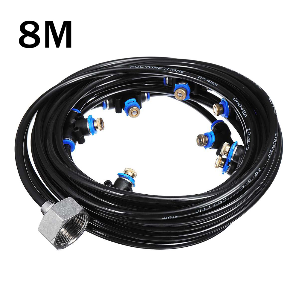 8m Water Misting Cooling System Water Spray Misting System Water Fog 9pcs 1/2" Sprinkler Garden Patio Mist