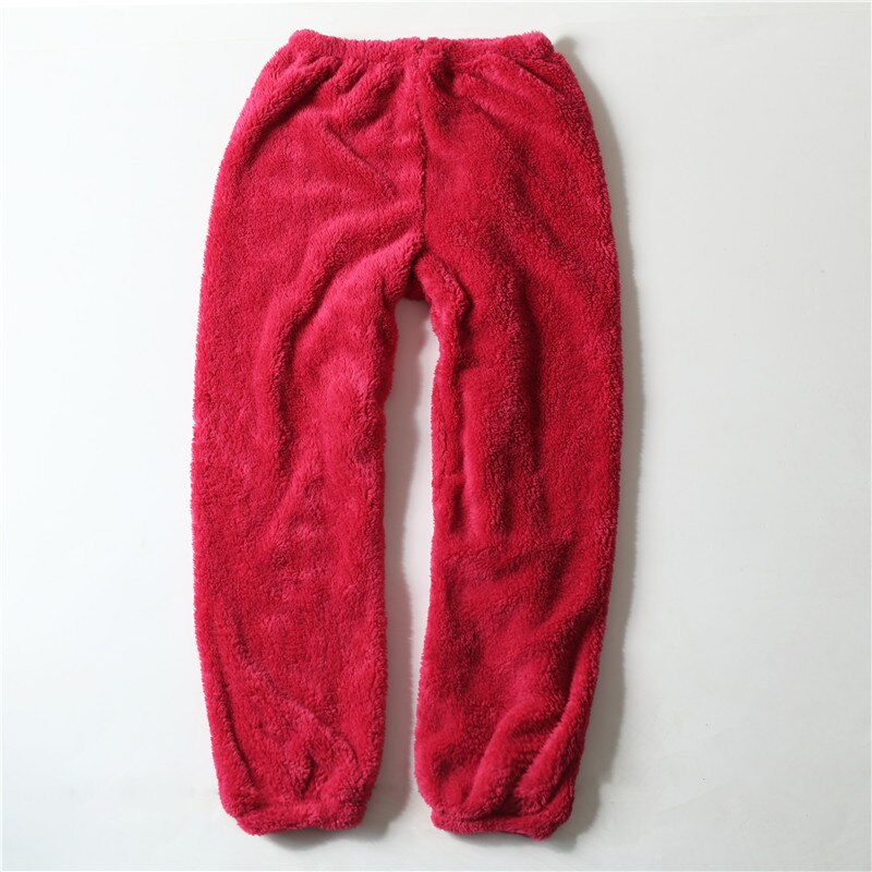 ¡Novedad de invierno! Pantalones de franela para mujer, pantalones de dormir gruesos y cálidos, pantalones de pijama para mujer, pantalones cómodos, pantalones holgados para parejas, pantalones casua: Rojo