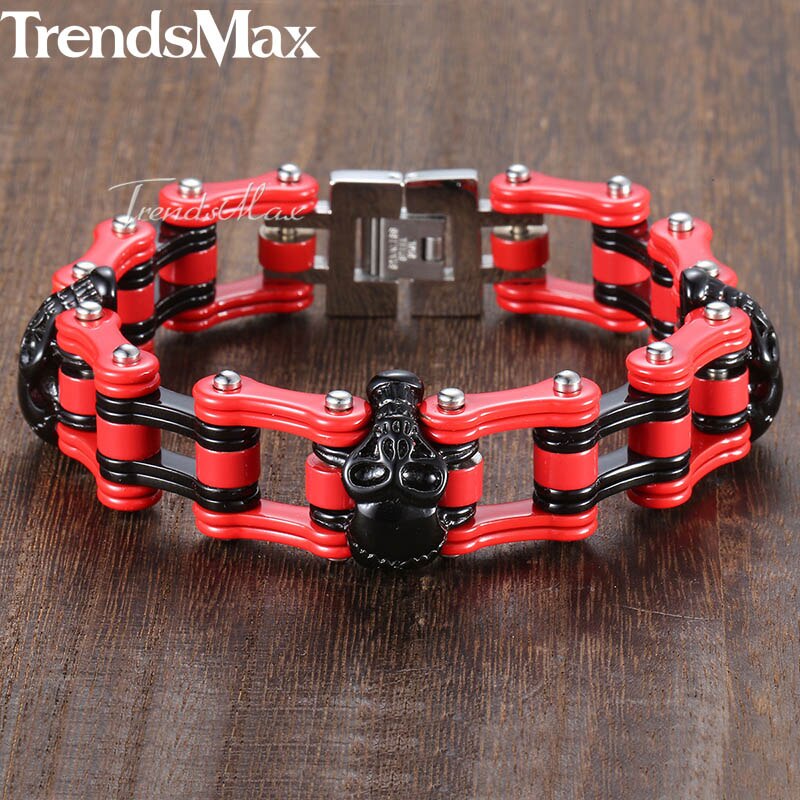 Trendsmax 22cm heren schedelarmband 316l roestvrijstalen armband biker fiets link heren sieraden hbm 66: 3 schedels 23cm hb445