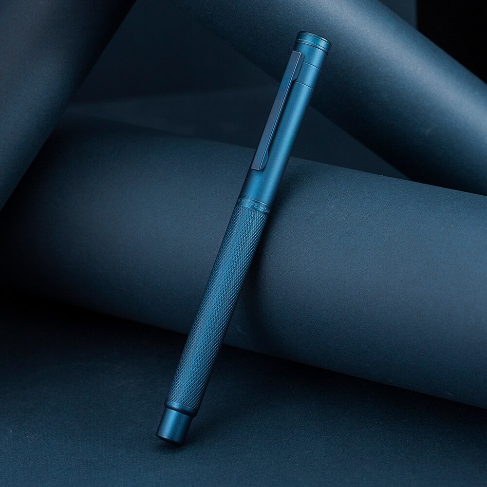 Pluma estilográfica de Metal de bosque azul oscuro Hongdian, plumín azul EF/F/Bent, textura de árbol hermoso, excelente escritura, bolígrafo de oficina de negocios, novedad: Dark Blue--One Pen / Bent (Curved) 1.0mm