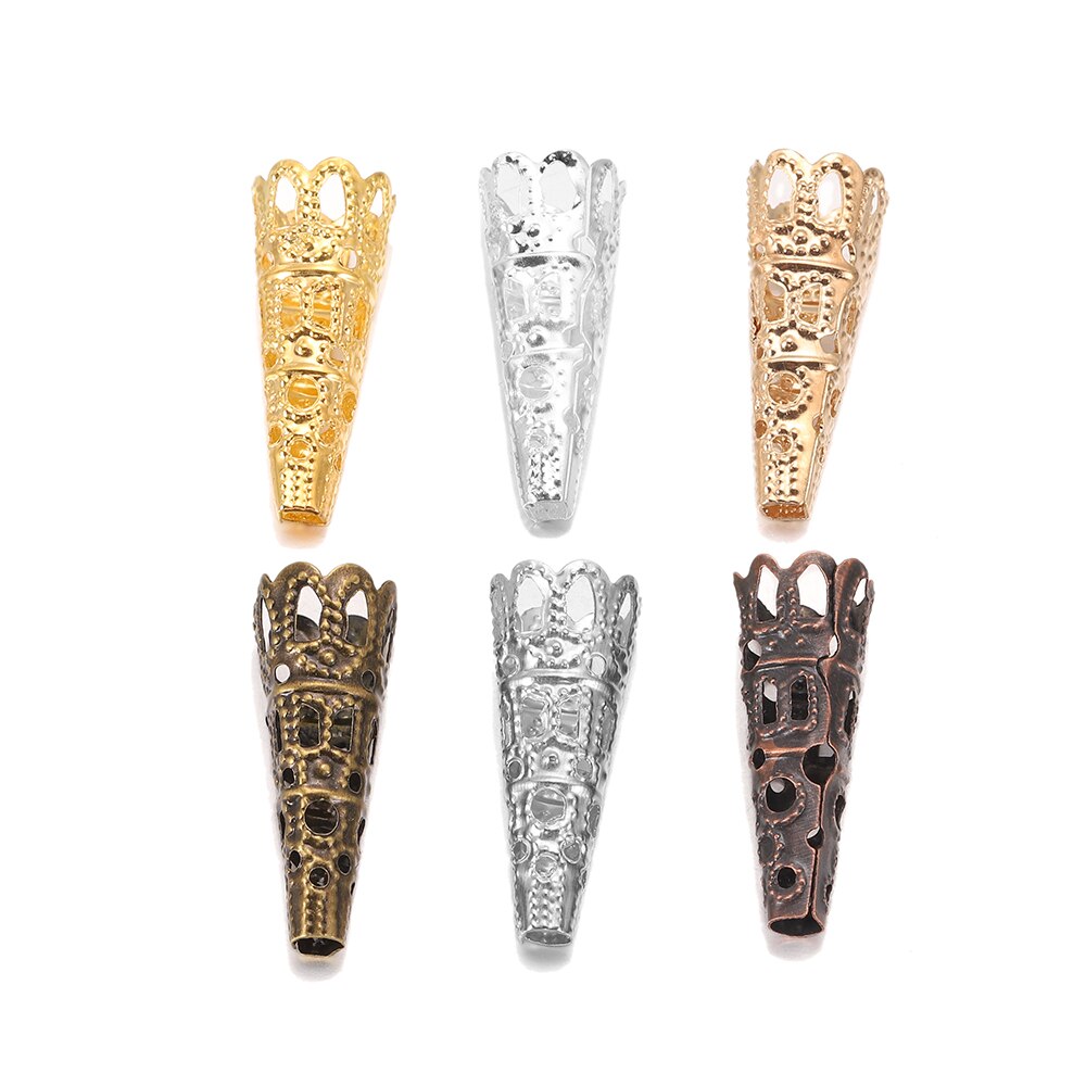 50pcs/lot Rhodium Alloy Bugle Cone Bead Caps Crystal Pendulum pendant End Cap For DIY Jewelry Making Supplies Findings