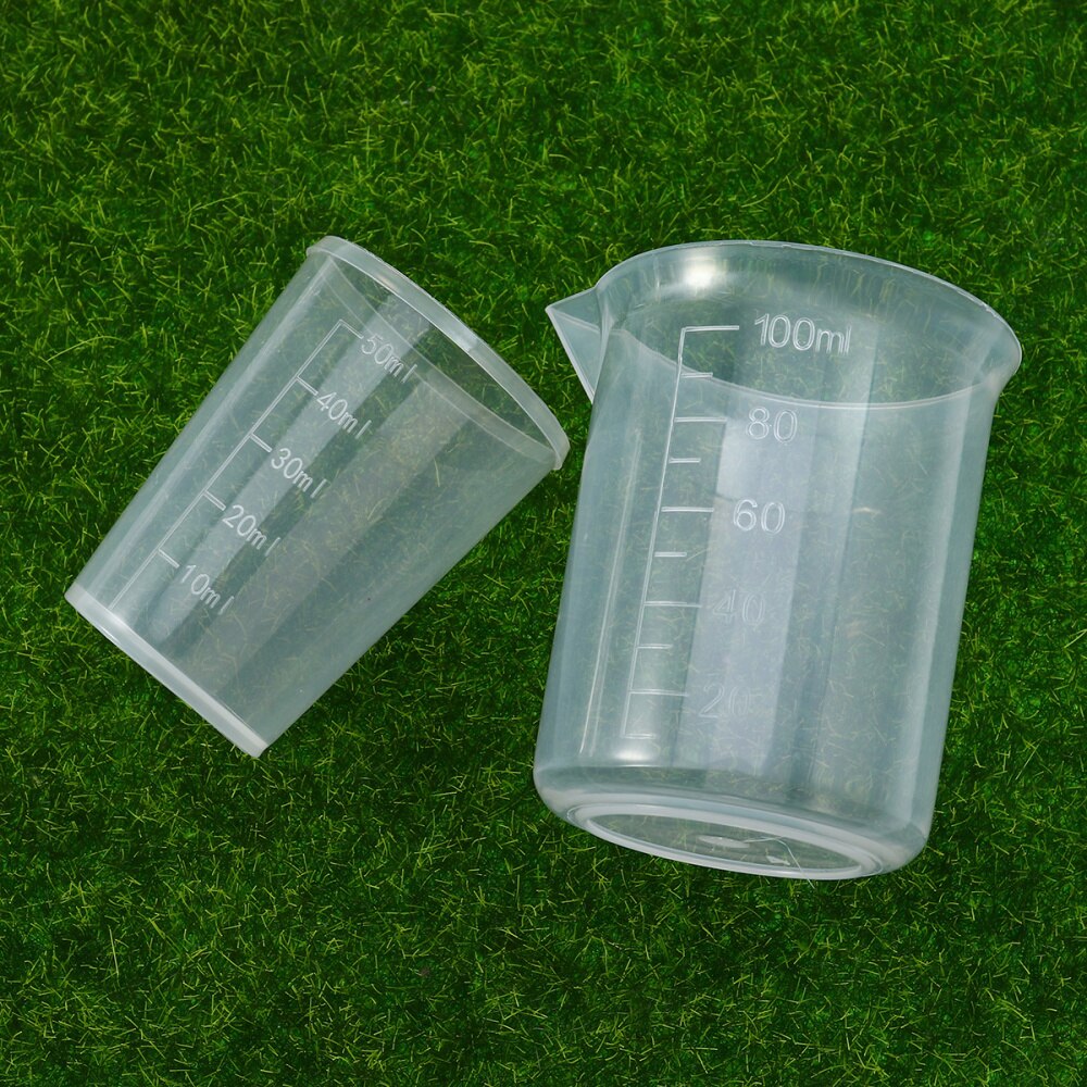 Vasos medidores para mascarillas, Set de tazas medidoras de 100 ml y 50ml, vaso de precipitados de polipropileno, vaso graduado de PP, artículos de laboratorio de plástico, 10 Uds.: Default Title
