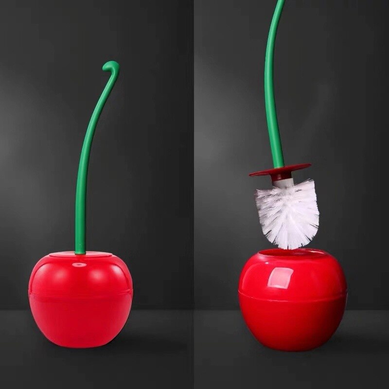 Scopino e supporto per WC, spazzola per la pulizia della spazzola per WC a forma di ciliegia carina per lavabo da bagno, spazzola per WC a manico lungo: red