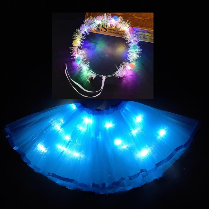 Light LED Girl Kids Clothes Tutu Skirt Princess Party Tutus Child Ballet Dance Christmas sky blue With garland: Sky Blue