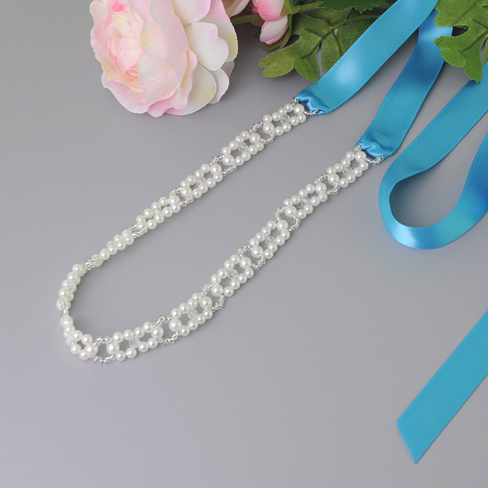 Trixy s246 pérolas faixas cinto de casamento cristal nupcial faixa marfim pérolas miçangas cinto nupcial faixa vestidos de casamento acessórios: blue