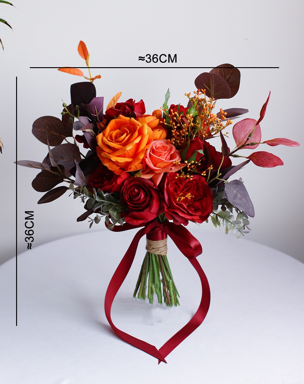 Janevini vintage höst vinter bröllop blommor brudbuketter imitation blomma röd orange ros blad brud brosch bukett