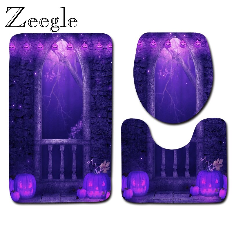 Zeegle 3Pcs Badmat Set Voetstuk Tapijt Deksel Wc Cover Mat Halloween Mat Voor Badkamer Decoratie Flanel Anti Slip badmat Tapijt