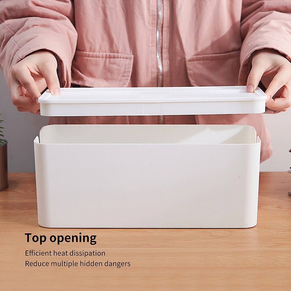 Large White Cable Organizer Box Cover Hollow Heat Dissipation Socket Power Cord Storage Box Cable Organizer