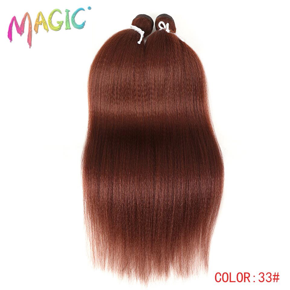 Yaki – Tissage synthétique droit magique, 2 pièces/lot de cheveux naturels, faisceaux de cheveux longs noirs, tissage de fibres haute température de 22 pouces: 33
