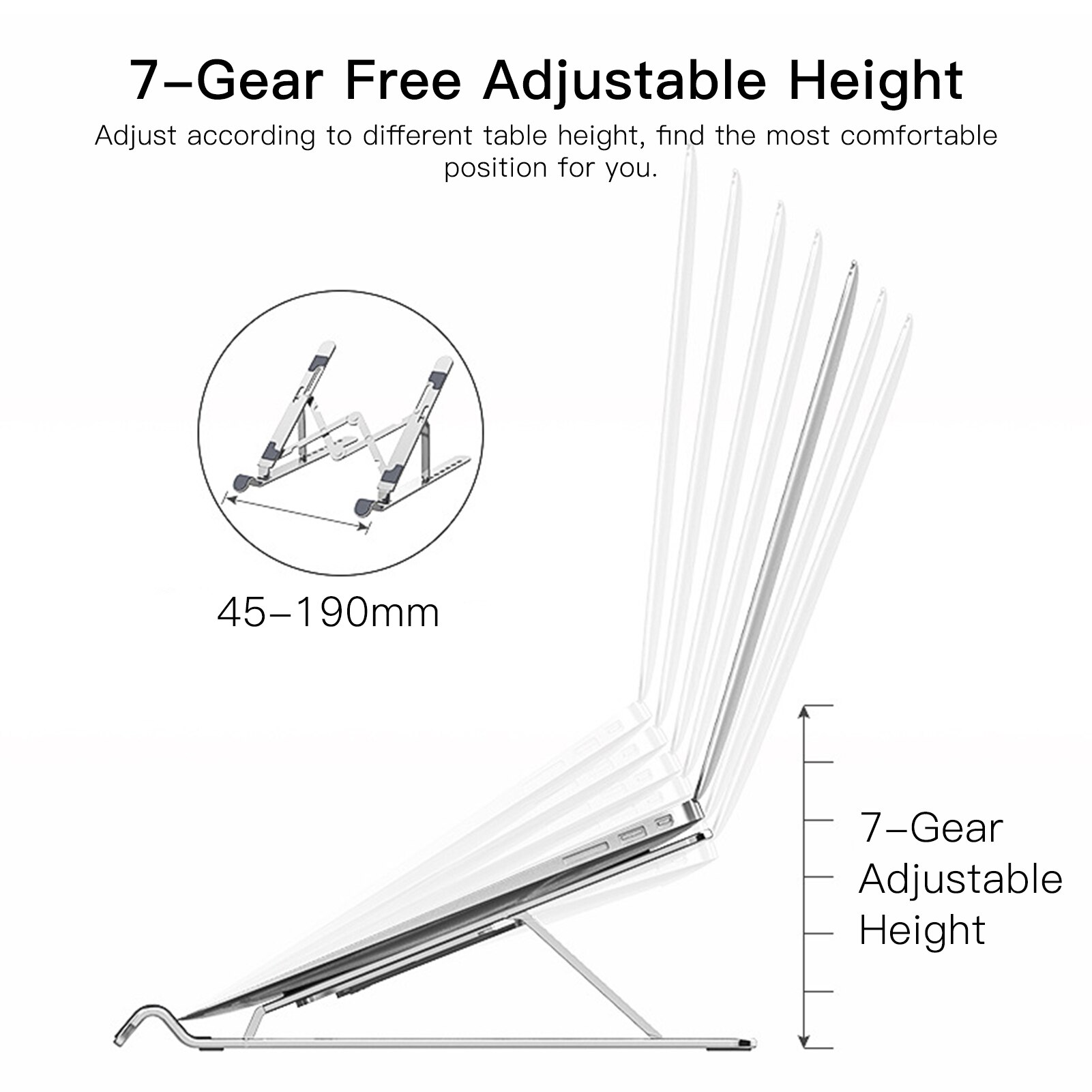 Portable Laptop Stand Foldable with 7 Levels Height Adjustment Aluminum Alloy Laptop Riser Ergonomic Notebook Holder Stand