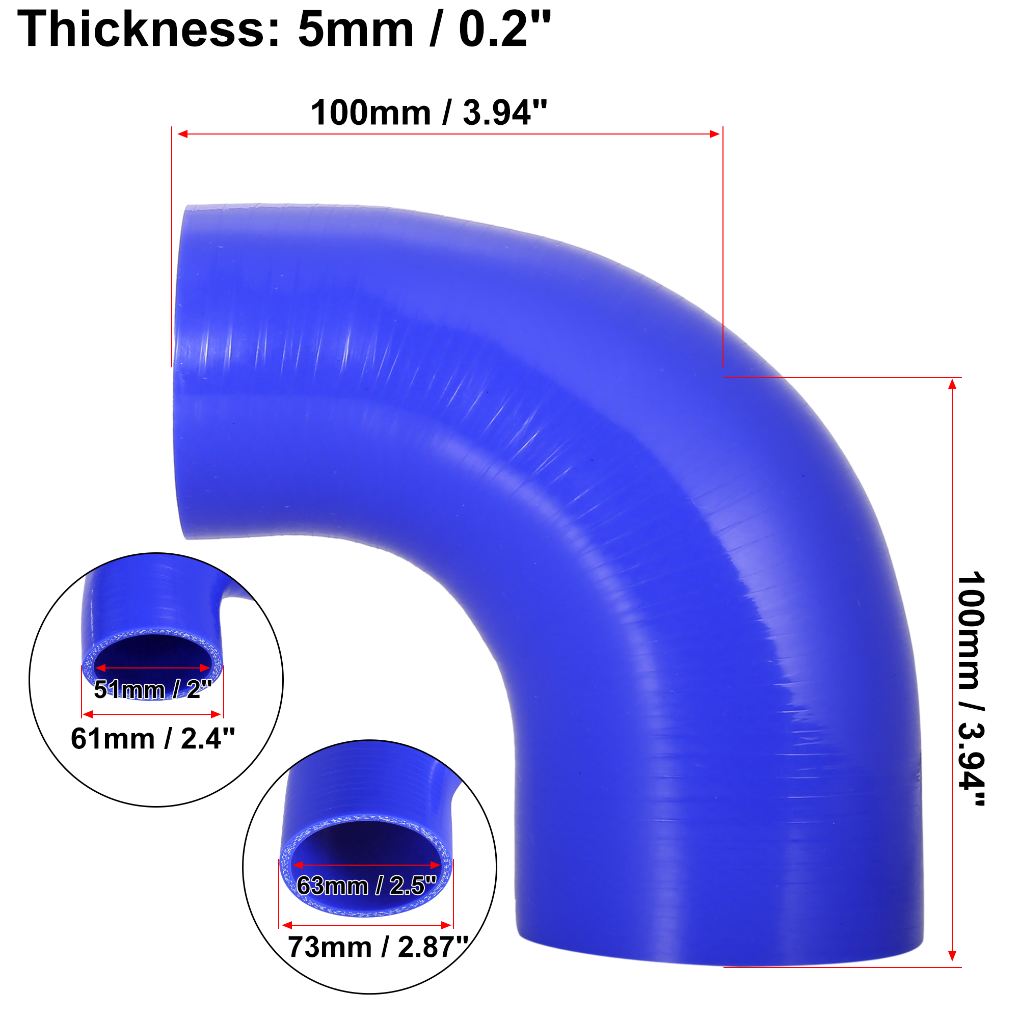Uxcell-manguera de codo de 90 grados, tubo de silicona, 38, 51, 57, 63, 70, 76, 89, 102MM, conector Intercooler para tubo de entrada Turbo de aire: Blue 51-63mm