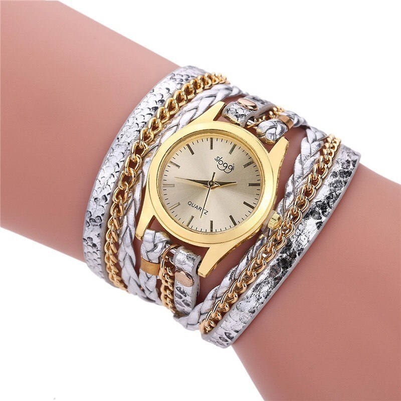 de luxe en cuir montre à Quartz femmes dames décontracté Bracelet montre-Bracelet horloge relogio feminino léopard tressé femme: Argent