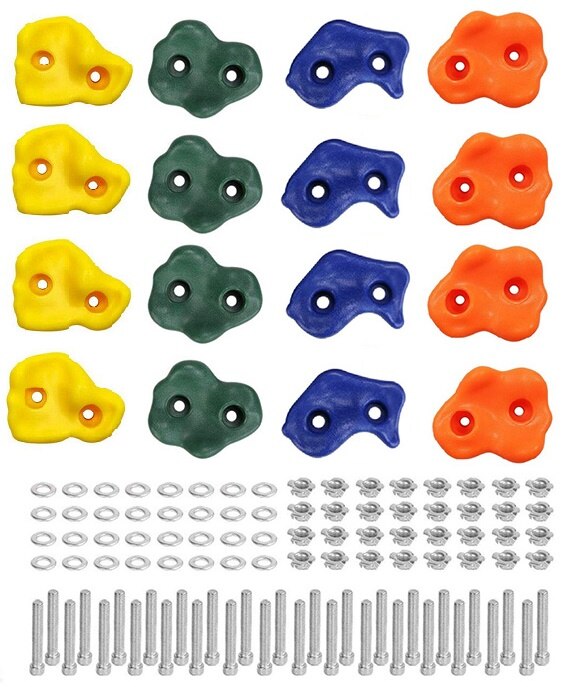 16 Diy Rock Stenen Muur Rotsklimmen Houdt Set Voor Kinderen En Kind Met Klimtouw Ladder En 32 montage Bouten