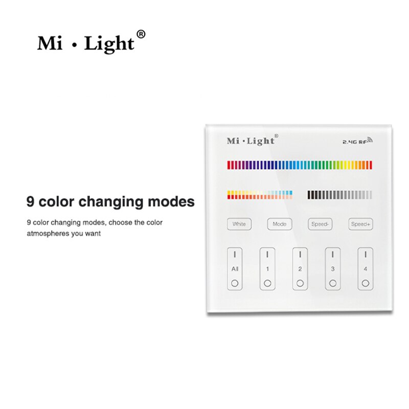 Neue Milight Led Panel Controller 2,4G wireless 4 Zone RF Dimmbare dimmer remote Touch Panel Wand-montiert rgb led Controller