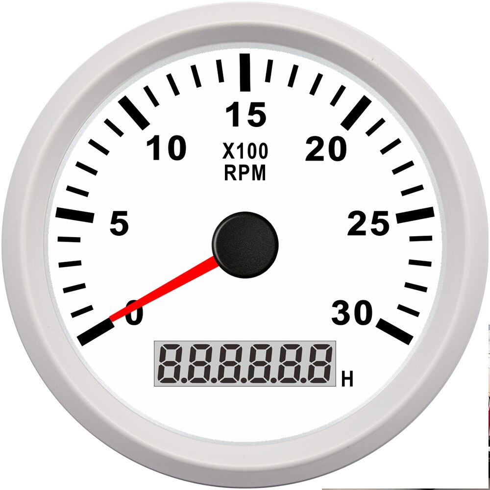 12V/24V Universal 85mm REV Counter with Hour meter Waterproof Tachometer 0-3000 RPM For Outboard Motor Boat Auto Gauge M16 M18: White 3K RPM