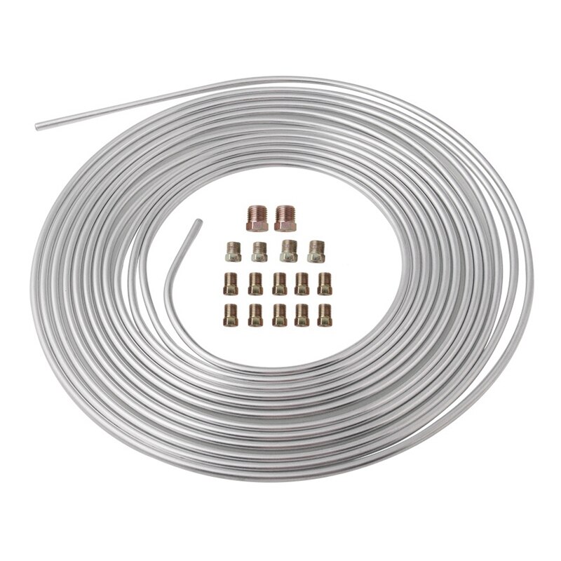 Galvanized Iron Brake Line Tubing Kit 3/16 OD 25 Foot Coil Roll All Size Fittings: Default Title