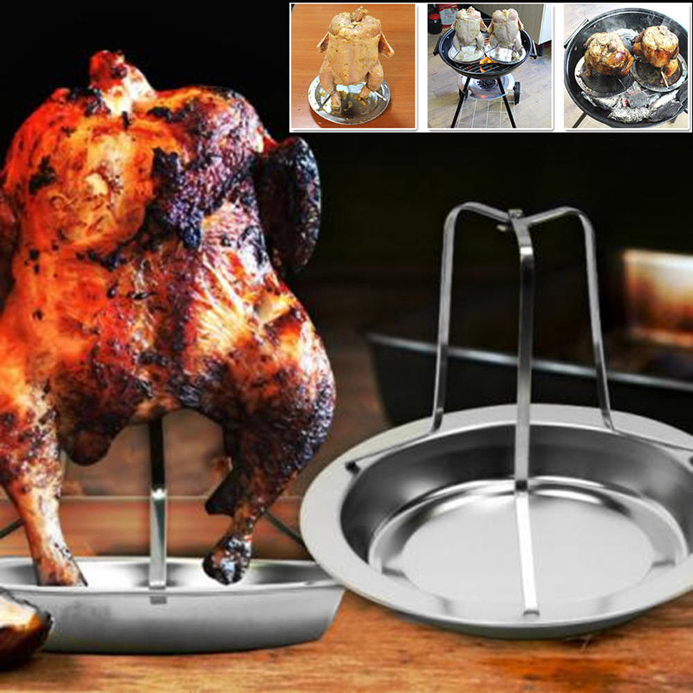 1 Pcs Roast Chicken Pan Stainless Steel Upright Roasting Rack BBQ Stand Grilling Duck Holder Tray Outdoor Kitchen Baking Tools