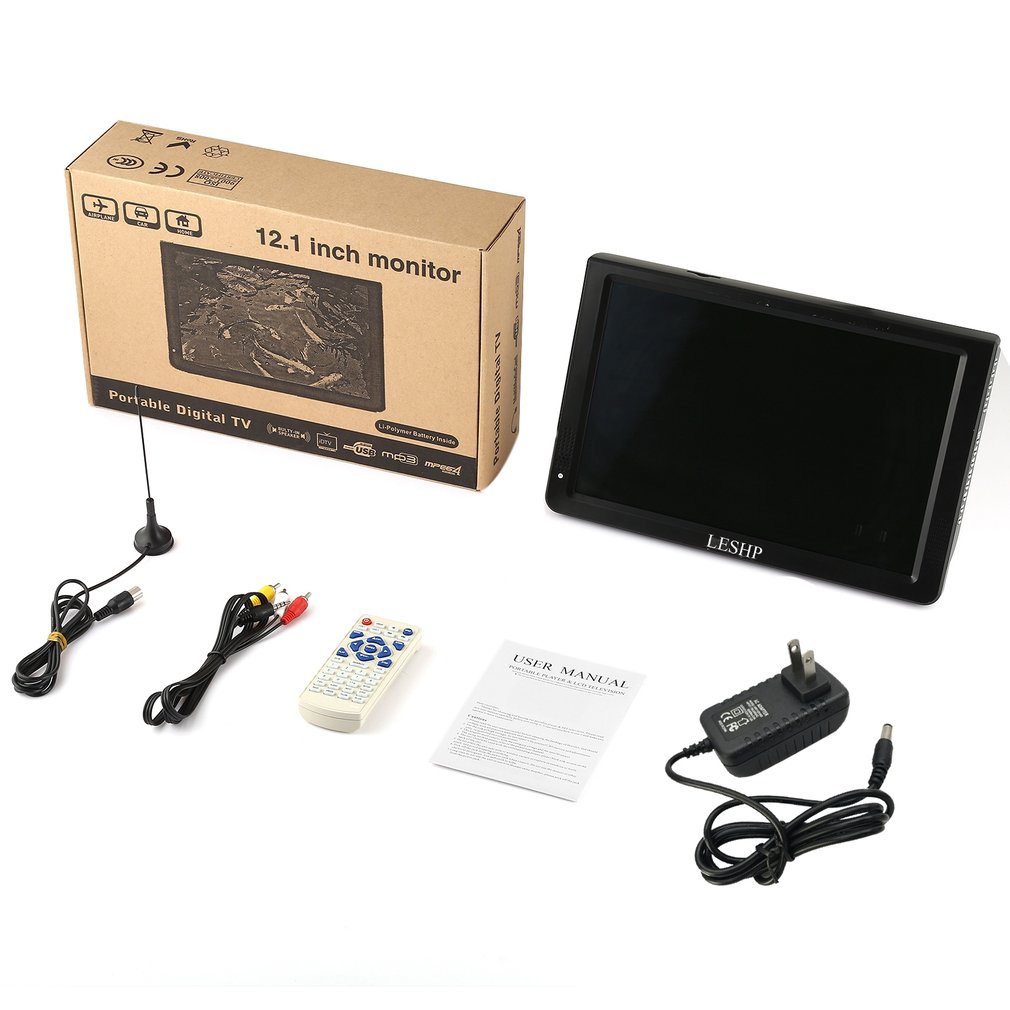 LESHP Portatile D12-ATSC Multimedia Player Display LCD con Sintonizzatore TV Digitale da 12.1 pollici Monitor LED Driver del Pannello HD USB/TF