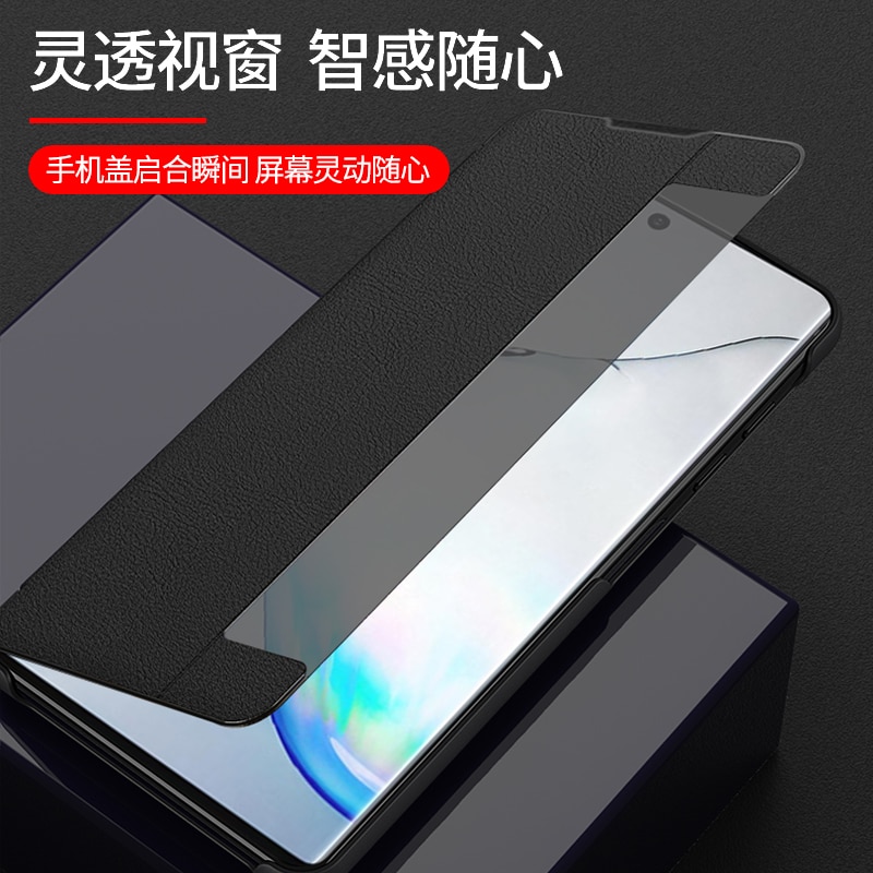 Clear View Smart Spiegel Venster Flip Case Voor Samsung Galaxy Note 10 Pro Plus 3D Stand Leather Back cover Note10 Plus +