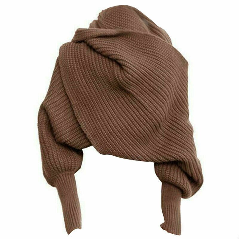 Écharpe Poncho pour femmes, écharpe châle en tricot, à manches longues, à la , hiver vêtement enveloppant à manches longues: Café
