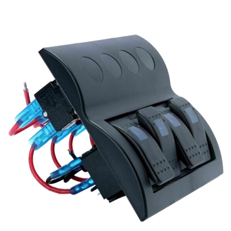 4 Gang Rocker Switch Panel with Blue LED Indicators for Boat Marine 12V 24V