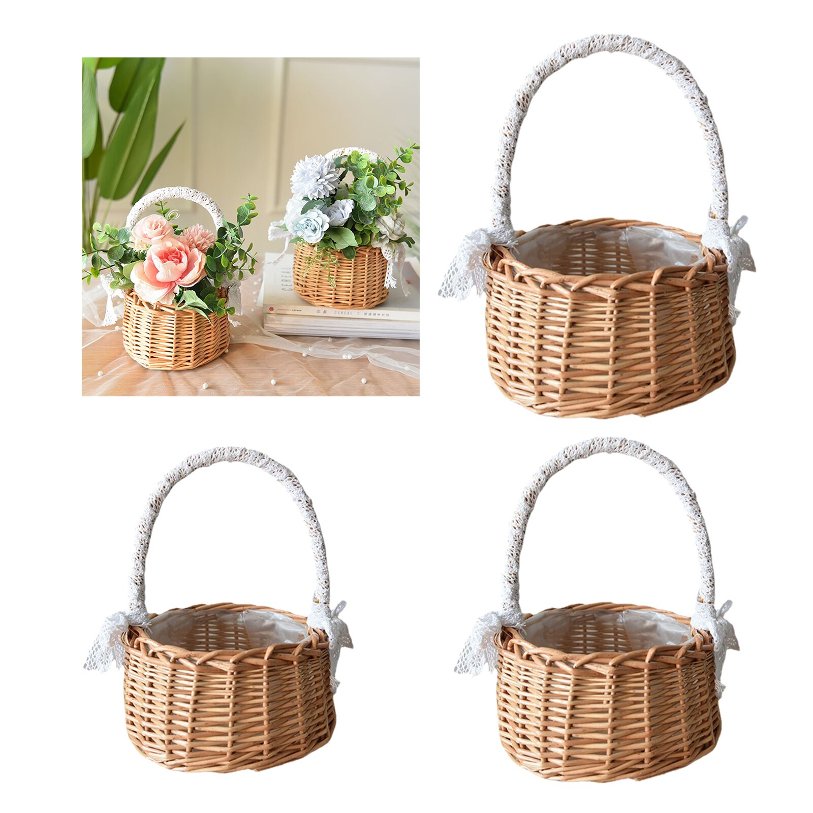 Wedding Party Supplies Rattan Storage Basket with Handles Wedding Ceremony Ring Pillow Flower Laundry Basket Storage Bin