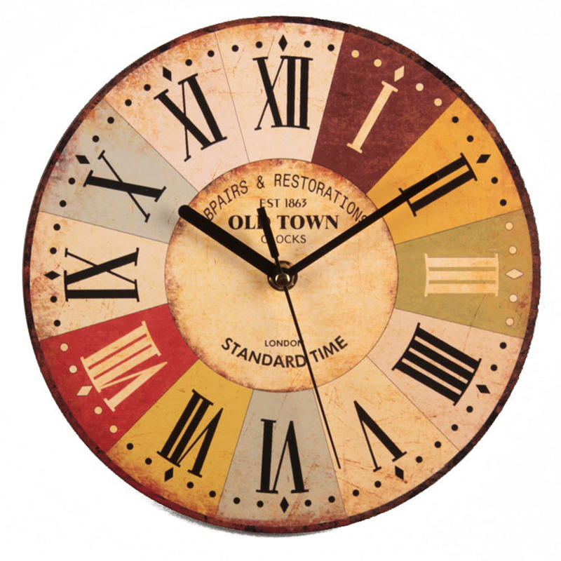 Vintage Wall Clock 25cm Tuscan Style Quartz Wall Clock Retro Roman Numeral Clock Wooden Clock Living Room Wall Decoration: F
