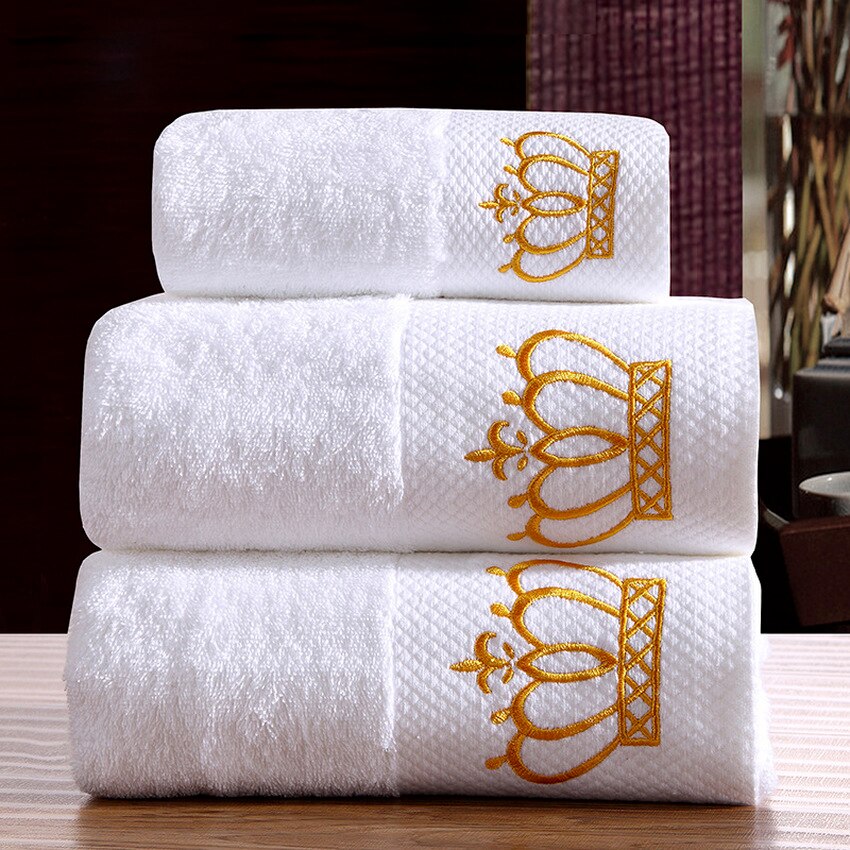 Cotton Bath Towels White Embroidery Star Hotel Luxury Bath Towel Sets Soft Face Towel Strong Water Absorbent Household Bathroom