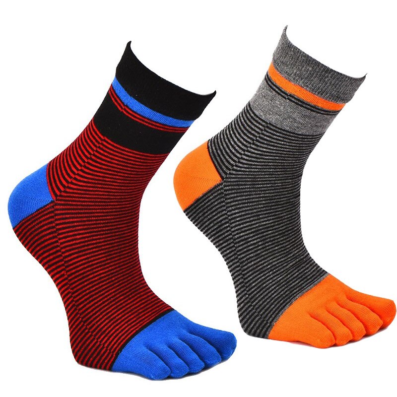 2 Pairs/Lot Stripes Cotton Men's Feet Toe Socks Boys Anti-friction Sports Breathable Five Toe Socks Anti-friction: Mixed 1