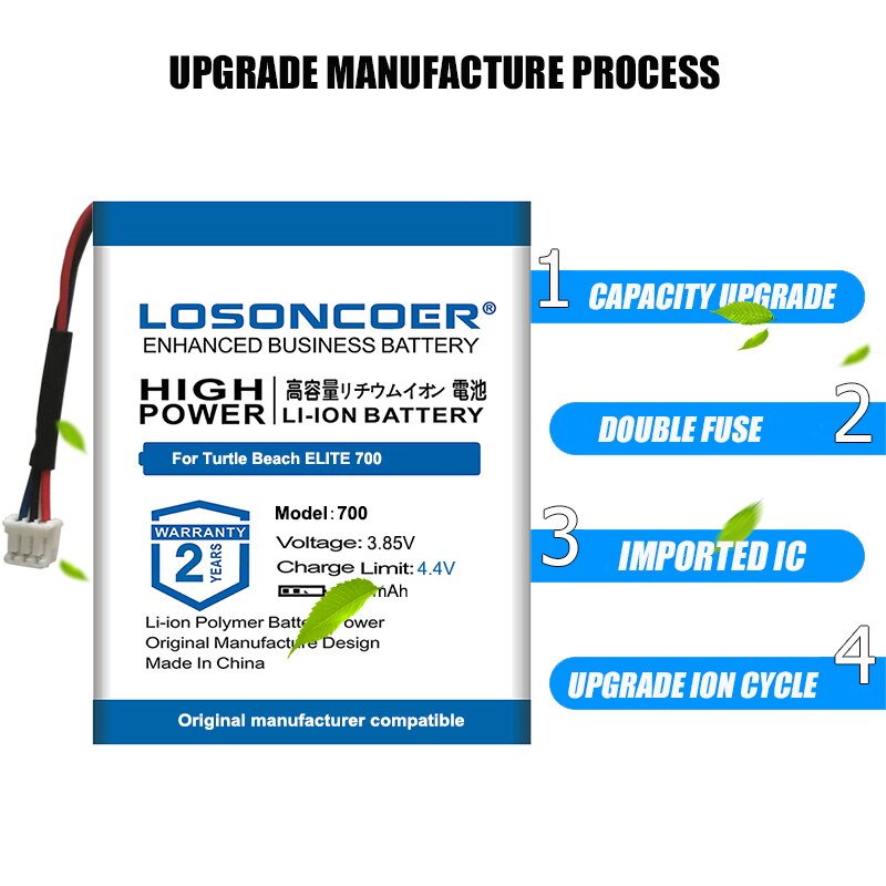 1300mAh High Capacity Battery for Turtle Beach ELITE 700 Headset Li Polymer Rechargeable Accumulator Replacement