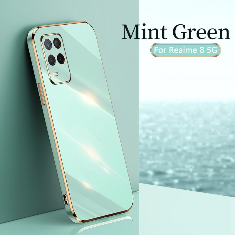 Electroplating Straight Edge Protective Case For Oppo Realmy 8 Pro Anti-Knock Back Cover For Realmi 8 Realmy8 8Pro 4G 5G Fundas: For Realme 8 4G / Green 3