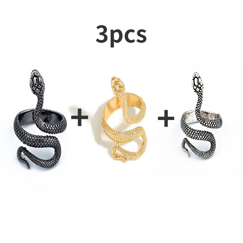 Bague serpent rétro Punk pour hommes et femmes, 4 pièces, couleur Antique exagérée, personnalité de la , stéréoscopique, ouverture ajustable: 3-3pcs
