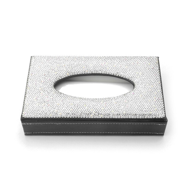 Voiture strass luxueux boîte à mouchoirs rangement serviette ensembles salle de bain Auto chambre serviette support de la boîte boîte à mouchoirs en cuir PU: White  Cover