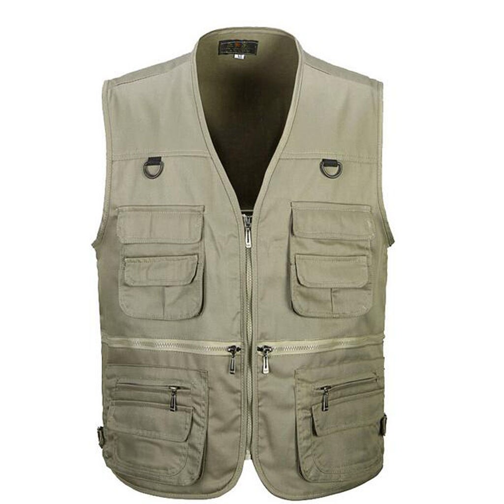 Men's Outdoor Multi-Pocket Vest Travel Fly Fishing Photography Quick-Dry Jac Outdoor Camping Fishing Apparel Accessories: XXXL Khaki