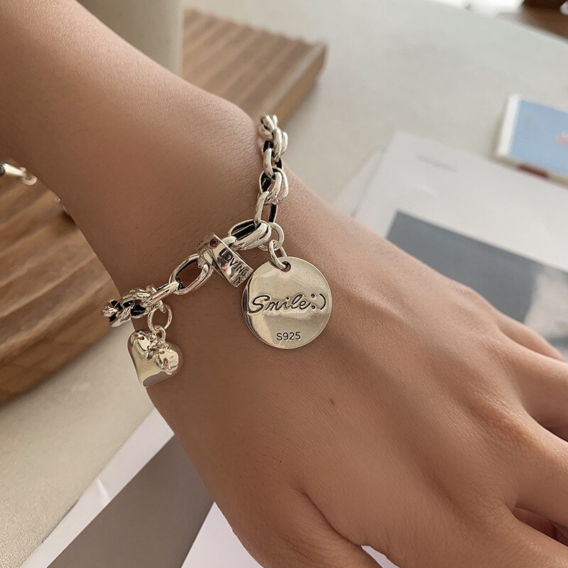 De corazón de Plata de Ley 925 pulsera para las mujeres tailandés plata geométrica joya pulsera para S-B465