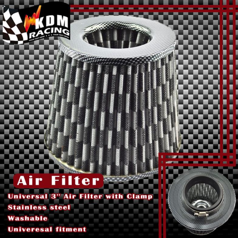 Universal 3'' Inch Car Filter Air 76mm Car Air Filter High Flow Intake Cold Air Turbo Air Cleaner Red Blue Silver Carbon Fiber