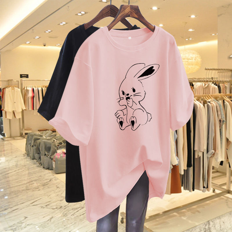Vrouwen Kleding Korte Mouw Causale Cartoon Gedrukt T-shirt Zomer Basic Losse Alle Katoenen Top Tees Chic Y2k O-hals Truien: XXL / Roze