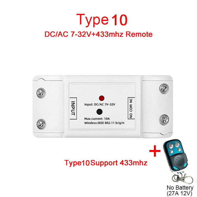 EWeLink-Control remoto inteligente con Wifi, módulo de interruptor de 1 canal, 4 canales, cc 12V 24V 32V 110V 220V, RF433 con autobloqueo, recibe relé de 4 vías: 1CH DC7-32V-remote