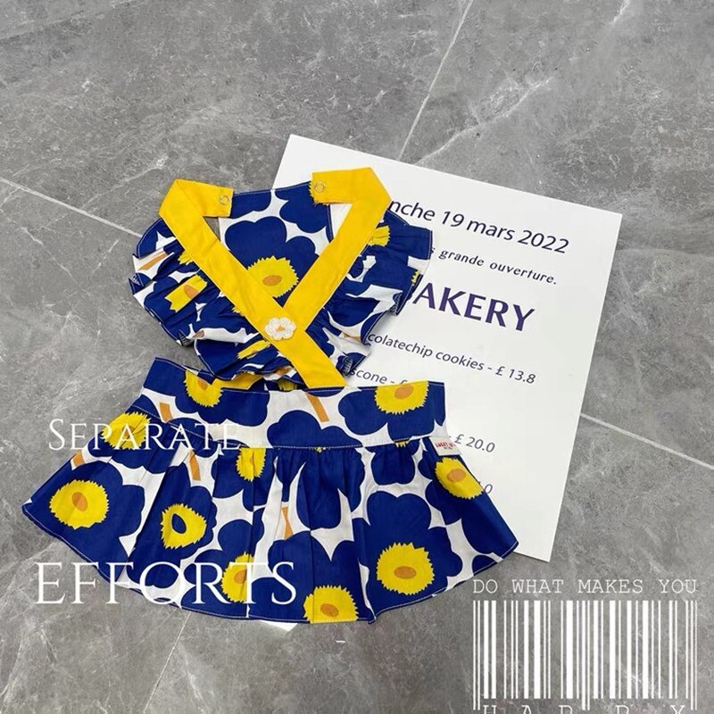Vestido azul de Bulldog Francés para mascotas, ropa de verano para perros pequeños, Chihuahua, Schnauzer, Yorkie, Pug, FHC06, estilo