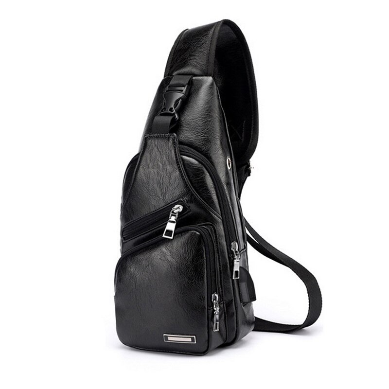 Men Waterproof Bags Outdoor Male Crossbody Bag with Interface Sports Packs Anti-theft: Black