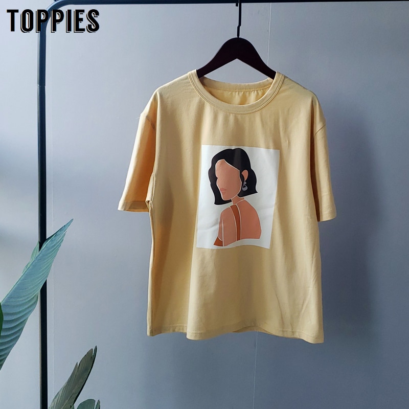 Toppies kesähahmo t-paidat tyttöjen topit lyhythihaiset painatus t-paidat korealaiset naisten vaatteet 95%  puuvillaa: Cst 003 beige