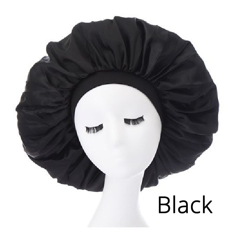 6Pcs/Lot Wide Band Satin Bonnet Cap Hair Bonnets For Women Silky Bonnet For Curly Hair Large Size Sleep Hair Cap: black 6pcs