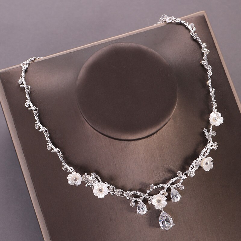 Mode Zilveren Kleur Goud Bruids Sieraden Set Zirkoon Ketting Oorbel Rhinestone Clip Earring Vrouwen Bruiloft Sieraden Accessoires