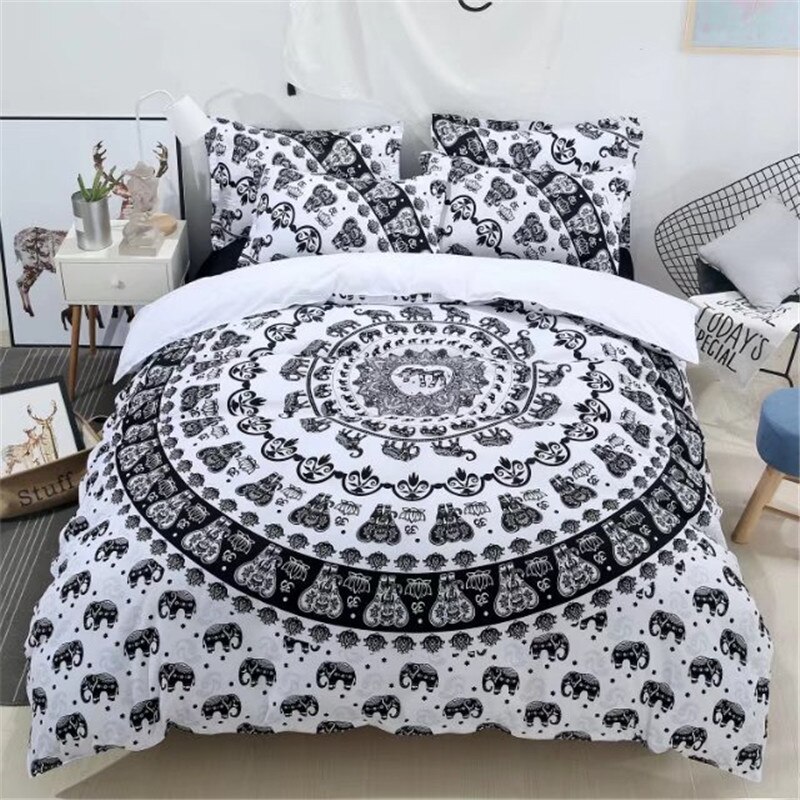 Ensemble de literie romantique avec housse de couette, taille unique, noir et blanc, sa reine et son roi