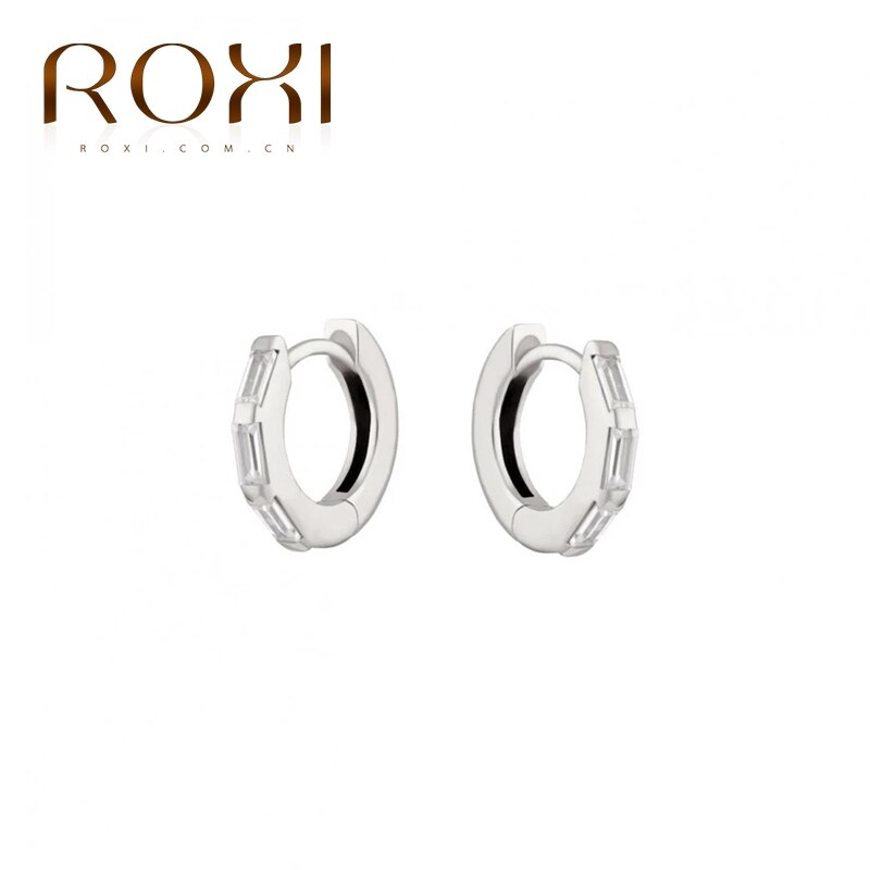 Roxi 925 Sterling Zilver Minimalistische Rechthoekige Zirkoon Hoepel Oorbellen Voor Vrouwen Punk Ronde Cirkel Pendientes Zilver 925 Sieraden: silver