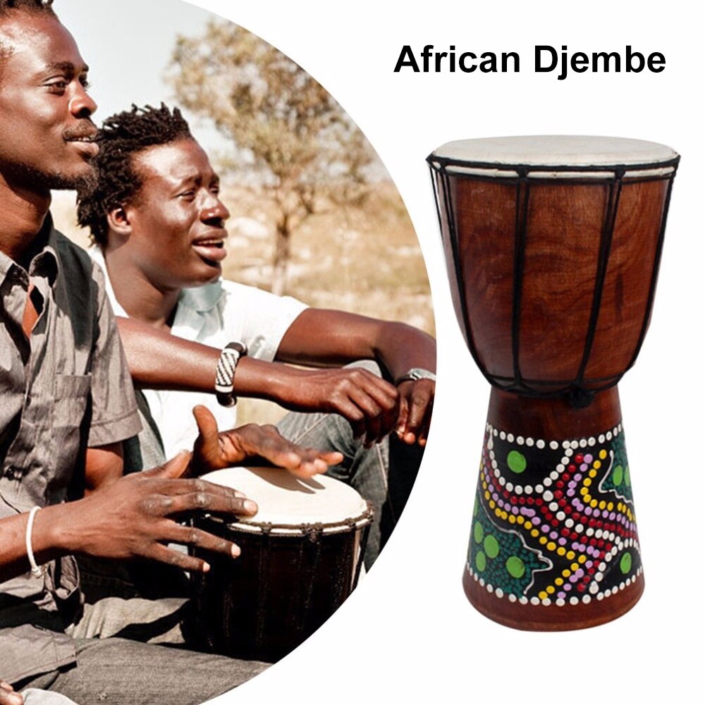 6in Afrikaanse Djembe Trommel Hand Gesneden Massief-Hout Geit-Skin Traditionele Afrikaanse Drum Percussie Muziekinstrument